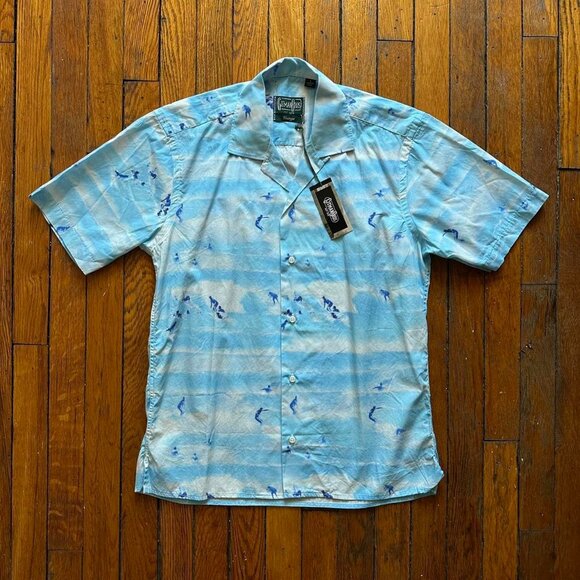 NWT Gitman Bros Vintage Camp Shirt Loop Collar Hawaiian Men Small Blue Made‎ USA - Picture 1 of 8